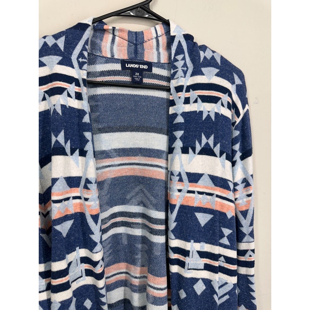 Lands' End Cardigan Womens 2X Multi Southwestern Native Lightweight Open Front - Picture 5 of 12